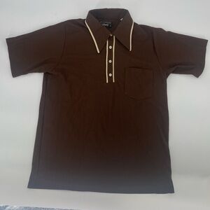 Vintage 1960s National Brown Polo Shirt with White Trim
